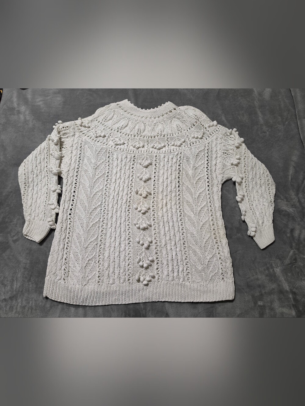 Vintage Margules Cream Bobble Popcorn Knit Cable Sweater Medium
